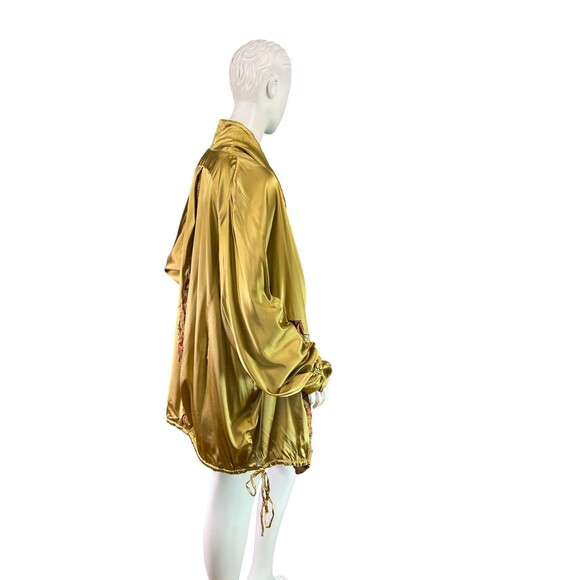 Antique Vintage Gold Silk Charmeuse Robe Opera Coat Gold Couching Embroidery O/S - Picture 15 of 16